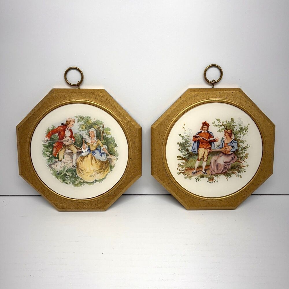 Vtg Clifford Art Studio NY 2 piece Porcelain Painted Plaque Picture Wall Hanging